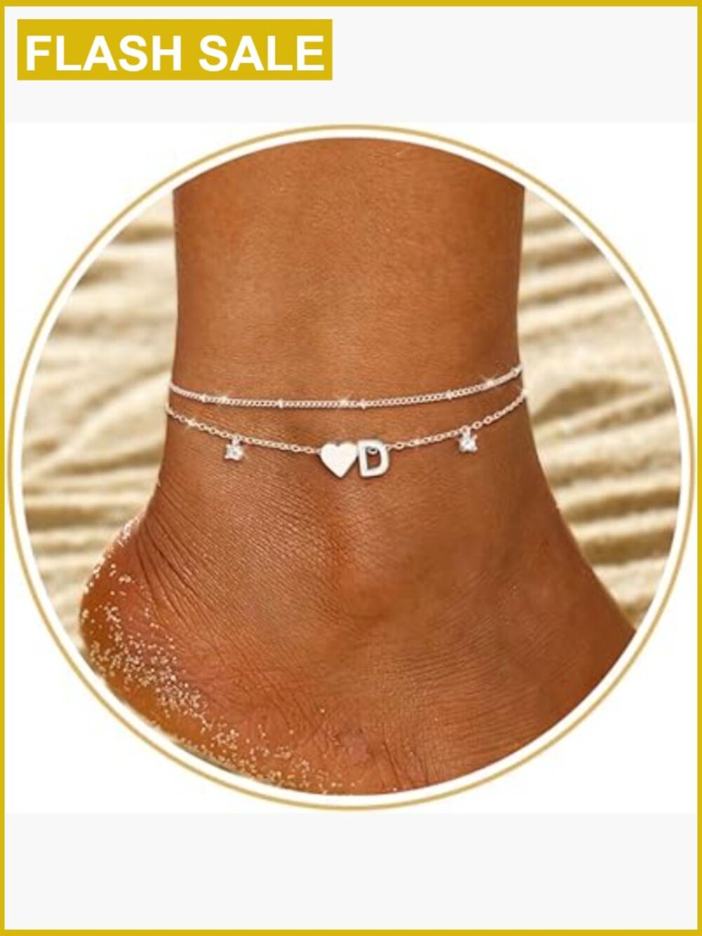 Initial Charm Anklet Set Dainty Layered Cubic Zirconia Anklets